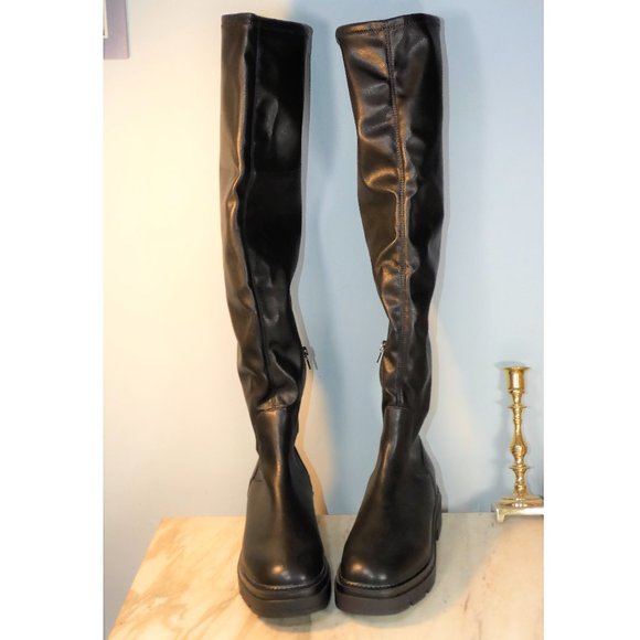 Host Pick Steve Madden Industry Black Paris Pull On Round Toe Over Knee Boot 7.5 - Picture 1 of 7